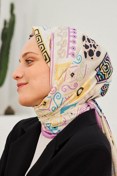 İpekhan Cag Patterned Cotton Shawl Lilac 3024-10