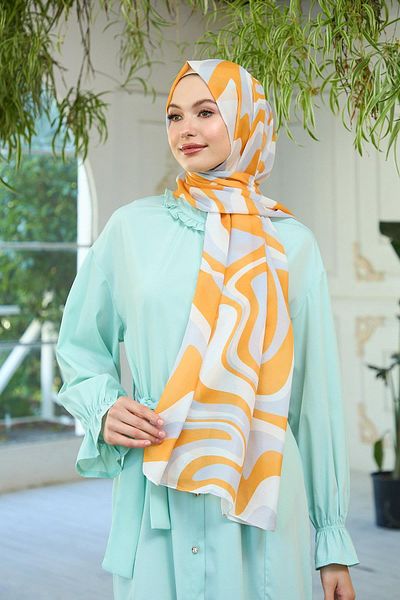 İpekhan Soft Shawl Gray Orange Summer Glitter Collection - 3044-09