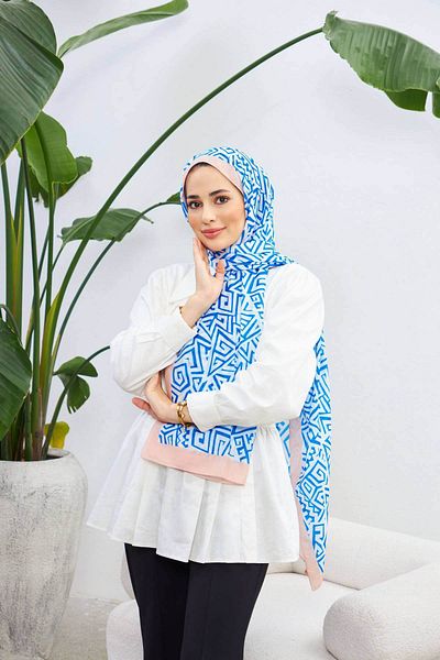İpekhan Colorday Pure Soft Shawl White Blue 3040-11