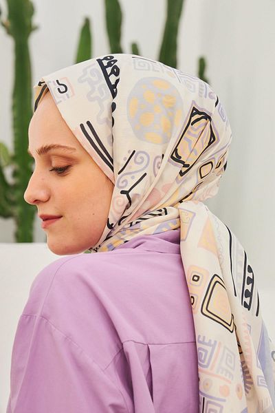 İpekhan Βαμβακερό σάλι με μοτίβο εποχής Violet 3024-11