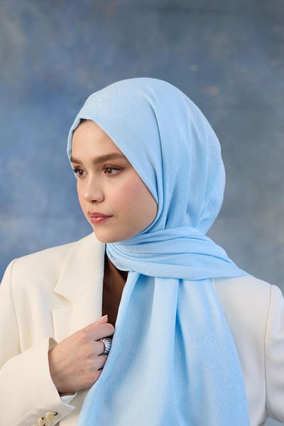 İpekhan Μοτίβο λογότυπου Βαμβακερό Ζακάρ Σάλι Baby Blue 8008-03