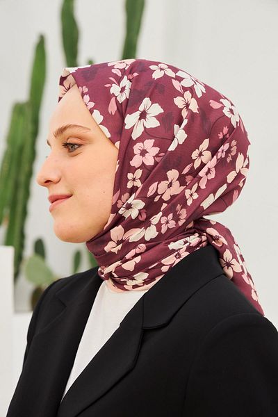 İpekhan Amelia Patterned Cotton Shawl Claret Red 3025-08
