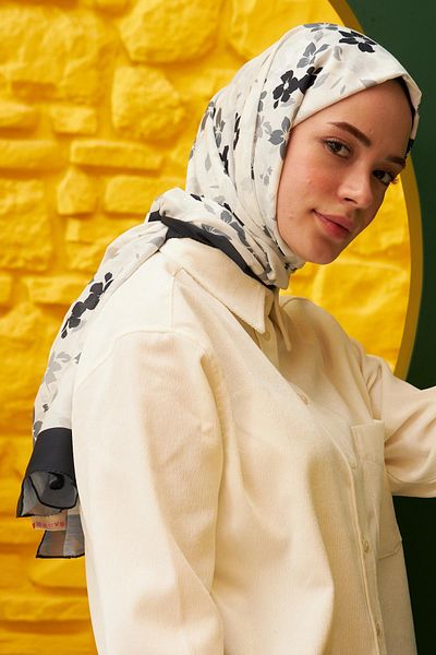 İpekhan Amelia Patterned Cotton Shawl Black White 3025-06