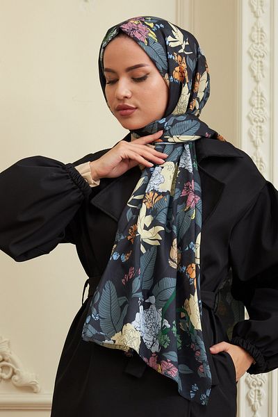 İpekhan Peony Cotton Viscose Shawl Orange Black
