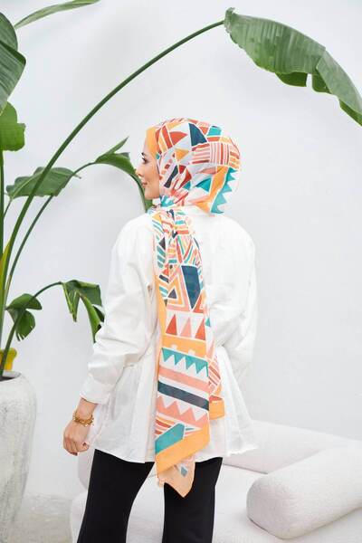 İpekhan Geo Etnik Soft Şal Ekru Turkuaz 3039-05