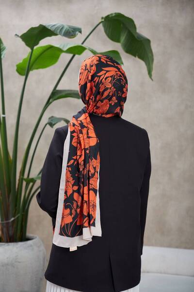 İpekhan Nature Fulya Soft Shawl Orange Black 3041-08