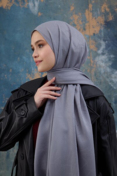 İpekhan Square Pattern Cotton Jacquard Shawl Lavender Grey 8012-04