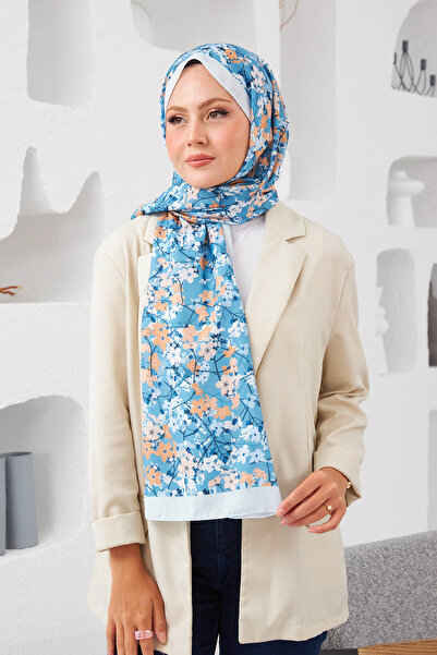 İpekhan Nature Papatya Soft Şal Mavi Beyaz 3030-16