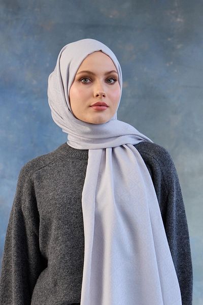 İpekhan Şal din bumbac cu logo Jacquard - Argintiu 8008-06