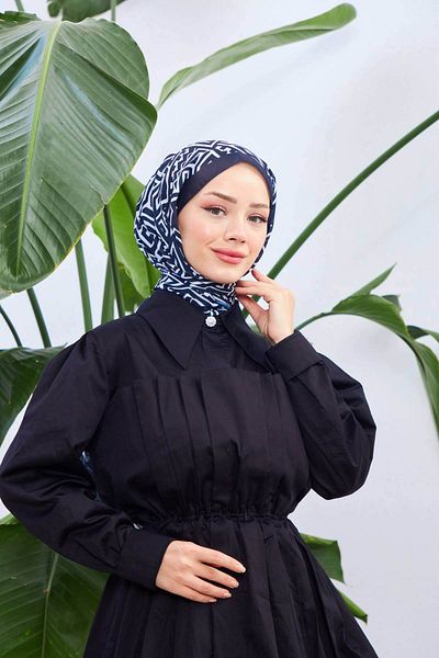 İpekhan Colorday Pure Soft Shawl Navy Blue White 3040-08