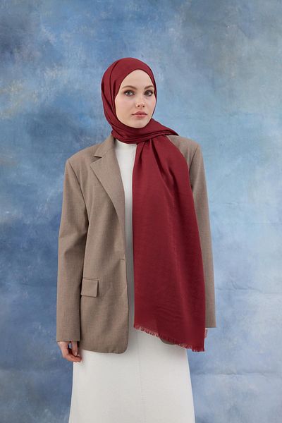 İpekhan Red Houndstooth Patterned Cotton Jacquard Shawl - 8011-15