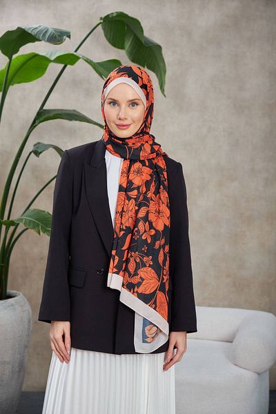 İpekhan Nature Fulya Soft Shawl Orange Black 3041-08