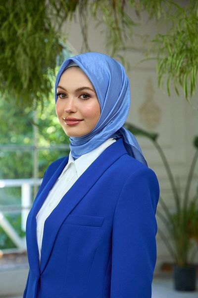 İpekhan Eșarfă cu model uni din mătase albastră - Voile pentru bebeluși 10100-15