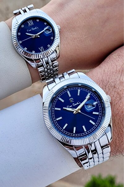 Pierre Cardin Kadranı Lacivert Kordonu Gümüş Renk Sevgili Çift Kol Saati