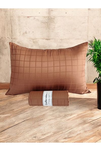 CollessiaHome Комплект чаршафи от 100% памучен сатен и жакард, висококачествен, с прилепнало покритие - кафяв