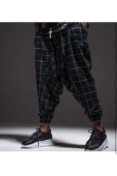 Superbluemexico Men's Shalvar Pants with Patterned Tapes