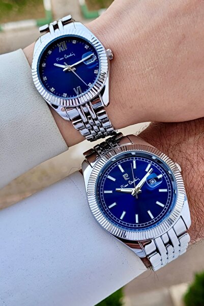 Pierre Cardin Kadranı Lacivert Kordonu Gümüş Renk Sevgili Çift Kol Saati