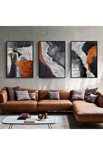 KOLAJTASARIM Set de pictură cu cadru metalic cu model abstract negru portocal...
