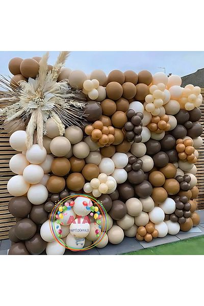 Ata Parti Dünyası Birthday Concept - 60 Pieces White, Caramel, Chocolate and Sea Sand Balloon Chain