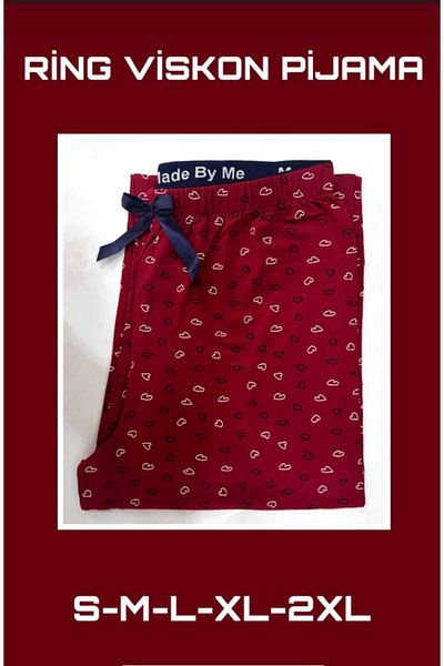 BAHHAR Women's Red High Waist Pants Without Pocket Yummyak Mevsil Viscose Pajama Bottoms