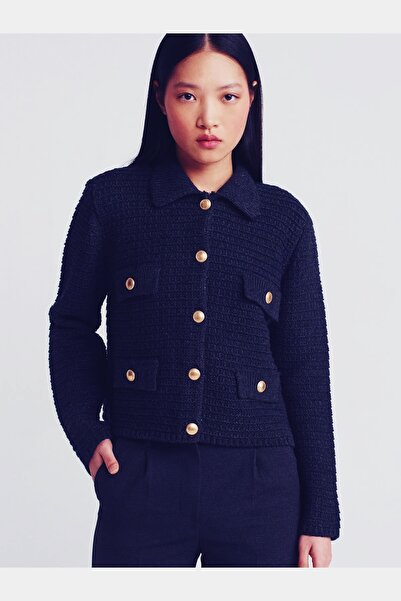 Dilvin 60925 Polo Yaka Düğmeli Triko Hırka-Lacivert