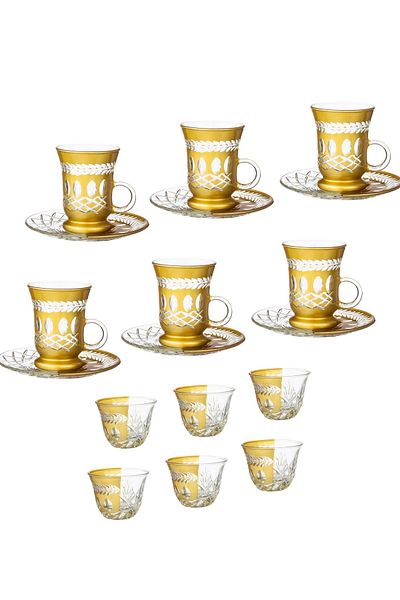 Byblos A Set Of Turkish Glass Tea Cups With Saucers And Saudi Coffee