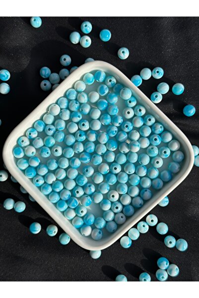 Bijumix Aksesuar 50 Adet Mavi Beyaz Ebruli Akrilik Boncuk (8MM)