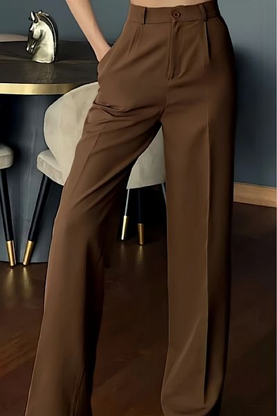 coder Women's Brown High Waist Pleated Palazzo Trousers