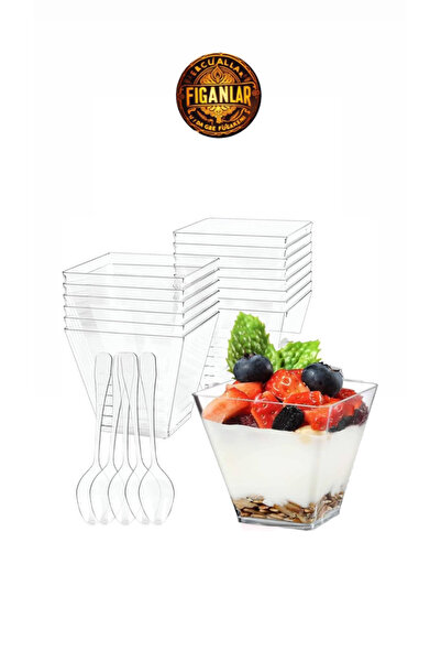 figanlar ambalaj 10 Adet 10lu Kaşık Magnolya Dondurma Puding Tatlı Meze Salata Cup Kabı Sert Plastik Mika Sunumluk