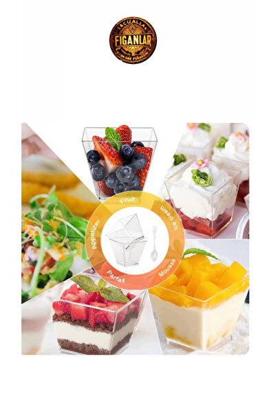 figanlar ambalaj 10 Adet 10lu Kaşık Magnolya Dondurma Puding Tatlı Meze Salata Cup Kabı Sert Plastik Mika Sunumluk