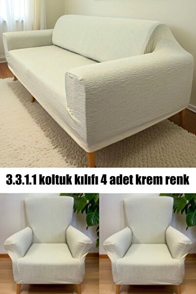 intil Koltuk Örtüsü Takımı Koltuk Kılıfı 3+3+1+1 Streç Lastikli Esnek Yıkanab...