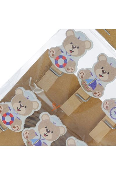 Happystore Set of 10 Mini Wooden Teddy Bear Picture Pegs