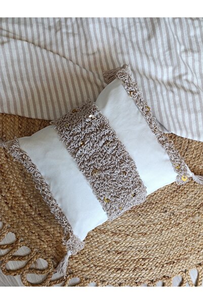 Kubrahobi El yapımı bohem model 43 x 43 ölçülerde golf pullu keten kuması ekr...