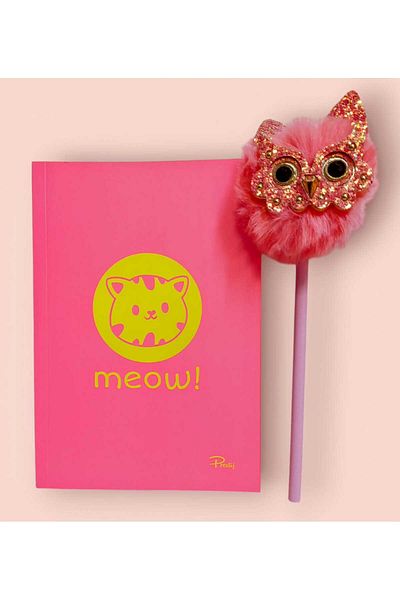 izmir yazici servis Neon Highlighter Cover 80 Sheets A5 Ruled School Notebook Owl Pencil Gift Set Gift Set