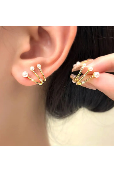 MEECY Gold İnci 3lü görünumlü küpe