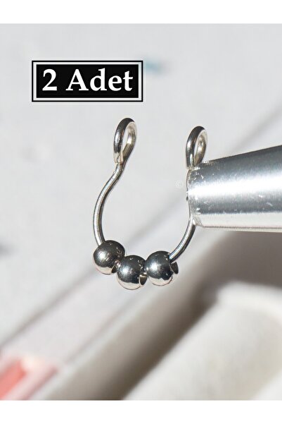 MORNEVA Deliksiz Sıralı Toplar Çelik Sıkıştırmalı Fake Burun Septum Piercingi (2 Adet)