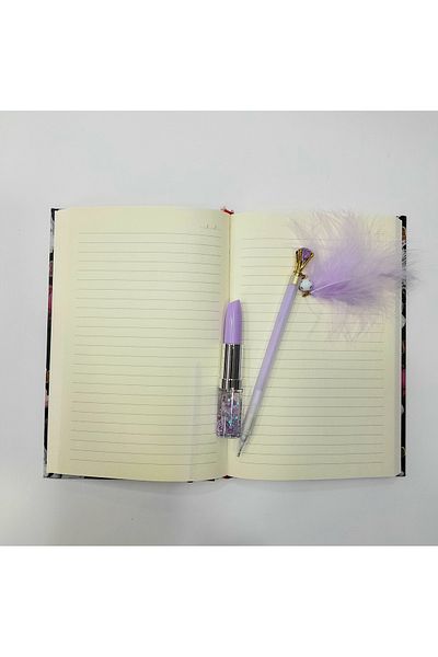 ÇİLEKHOMEAVM Copertă rigidă orală scrisă PURPLE Jurnal de amintiri Carte de memorie zilnică stilou cu pene de piatră și stilou pentru ruj