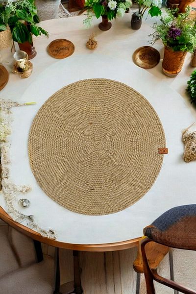 CollessiaHome 32x32 cm Αμερικάνικο Σερβίρισμα Ψάθινο Πιάτο Τροφίμων - Χειροποίητο Βιολογικό Σχοινί