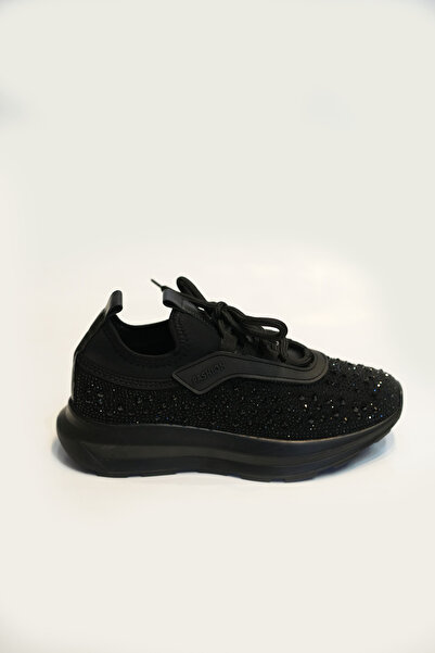özay bodrum Kadın Siyah Taşlı Çorap Spor Ayakkabı & Sneaker