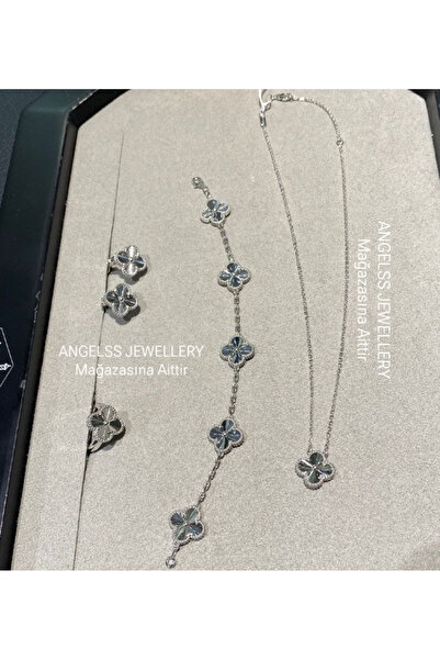 ANGELSS JEWELLERY طقم قلادة من الفضة الإسترليني وأساور وأقراط وخاتم (نموذج ال...