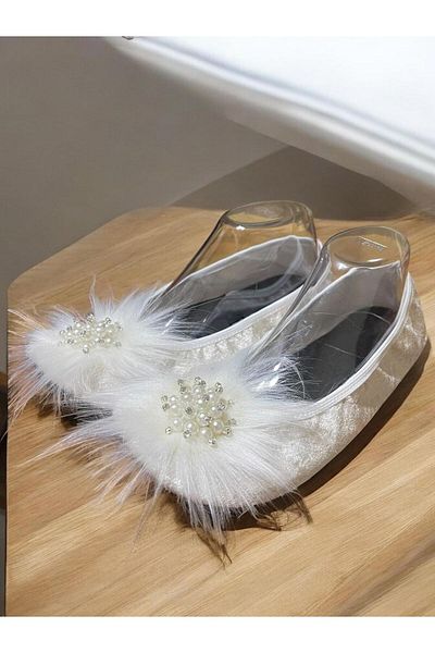 özmel home dekor Special Stoned Velvet Coated Furry   House Slippers Booties