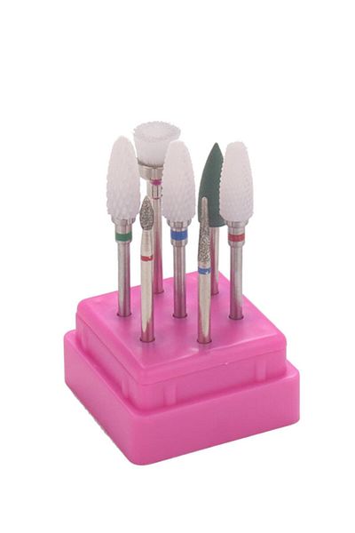 alaraycosmetics طقم لقم طحن أظافر صالون الأظافر 7 قطع (سيراميك، ألماس) مع صندوق تخزين خاص
