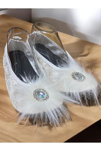 özmel home dekor Special Stoned Velvet Coated Furry   House Slippers Booties