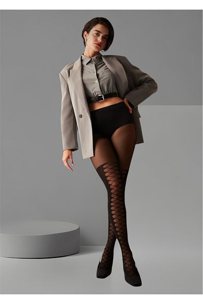 Penti Women's Black Patterned Pantyhose