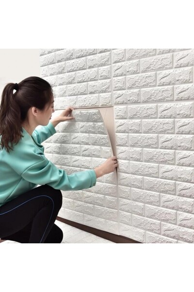 UKAB DEKOR Kendinden Yapışkanlı Beyaz Esnek Köpük Taş Desen Duvar Paneli 38x7...