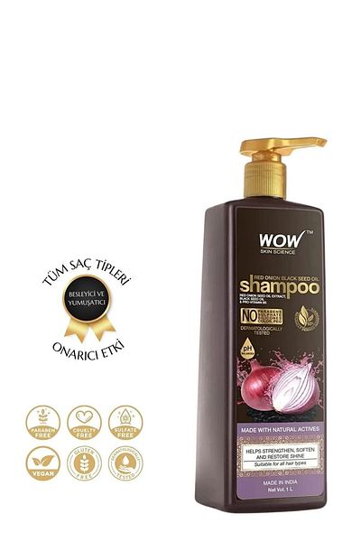 WOW Skin Science 93% Natural Ingredient Red Onion Shampoo - Black Cumin Oil Spill Control 1l