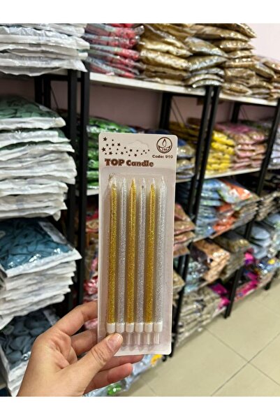 BALON HOME Uzun Makaron Renkler ve Simli Pasta Mumu Çeşitleri (6Adet) Doğum G...