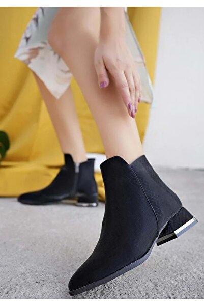 Kids Club Shoes Feles Dokulu Düz Taban Kadın Bot SİYAH