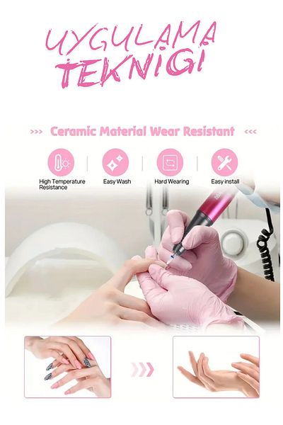 alaraycosmetics طقم لقم طحن أظافر صالون الأظافر 7 قطع (سيراميك، ألماس) مع صندوق تخزين خاص
