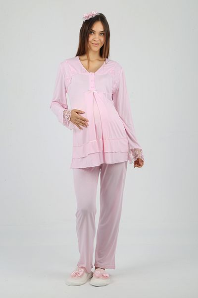 lohusahamile Pink Lace Detail Maternity Pajama Set